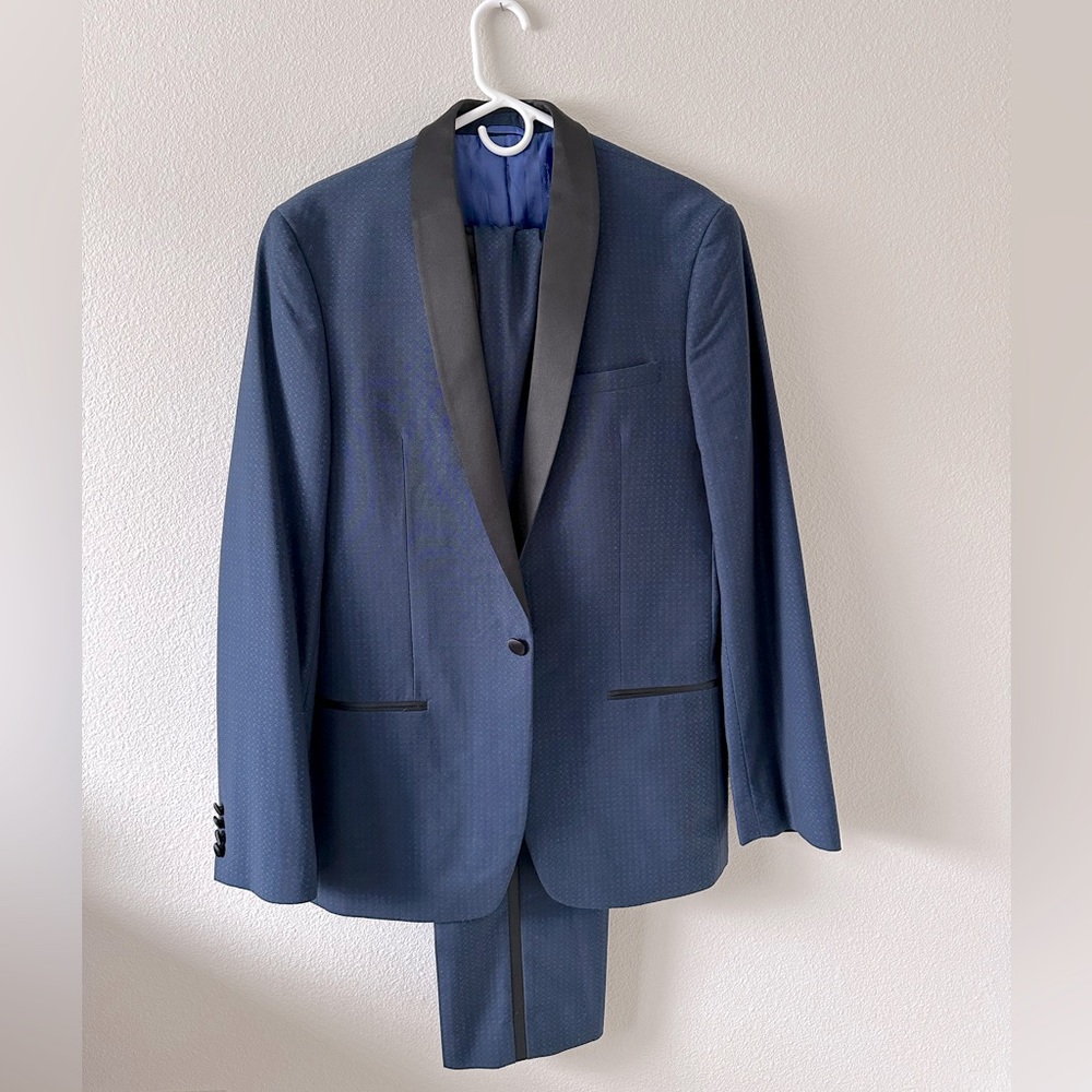 Ben Sherman Navy Blue Tuxedo Suit Jacket & Pants Size 40 Long & 34/32 Pants